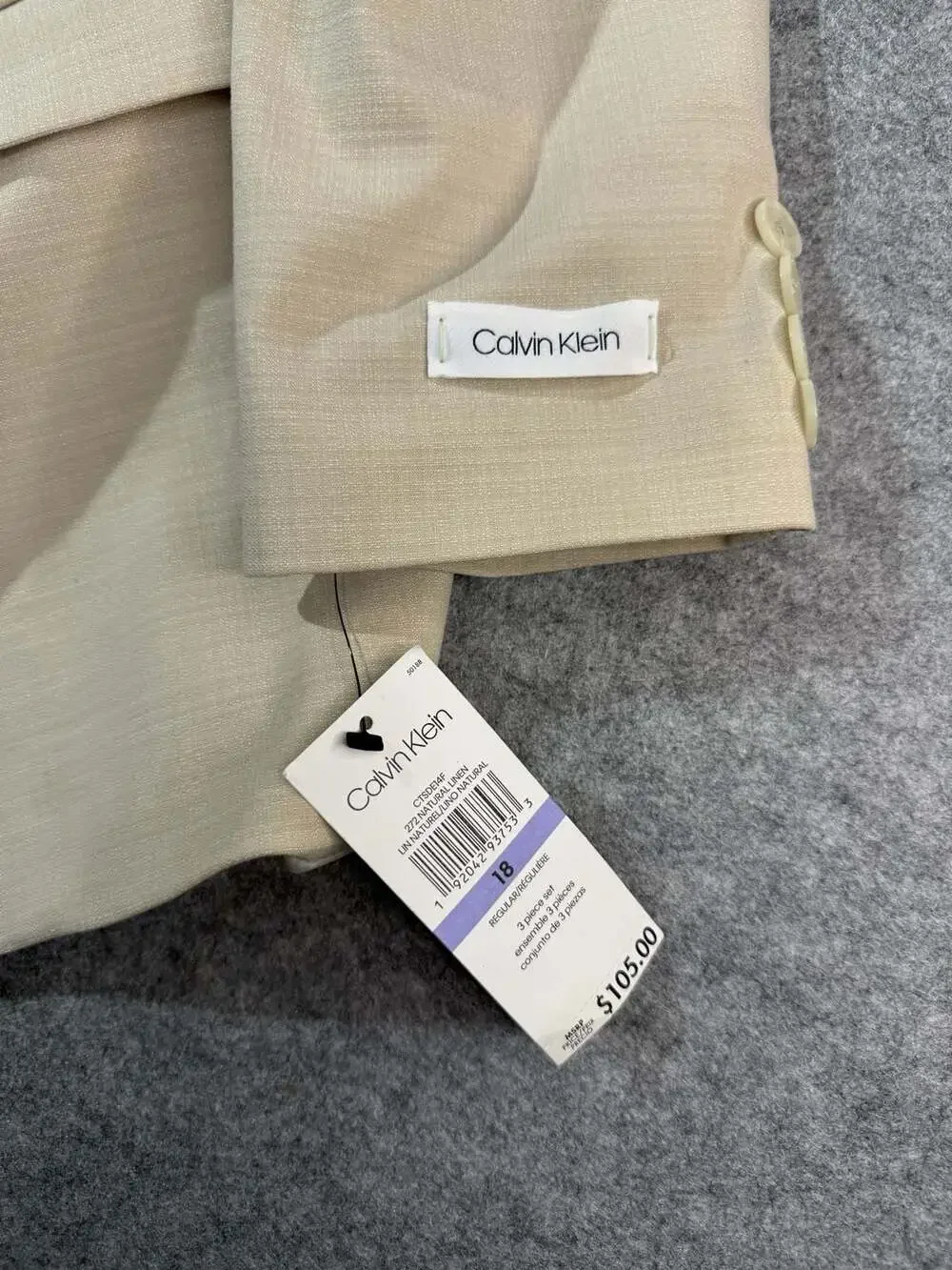 Calvin Klein Slim Fit Stretch 3-Piece Suit in Natural Linen